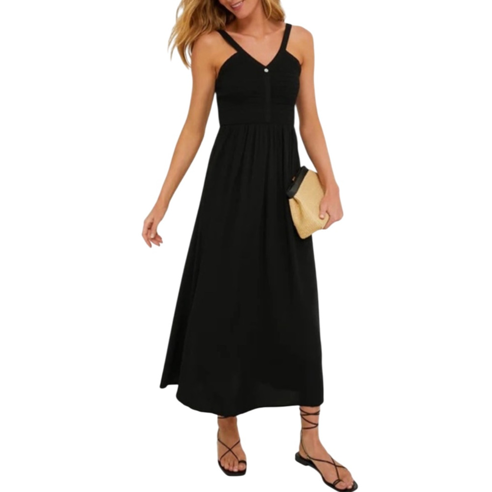 Tuckernuck Gillian Black Smocked Detail Sleeveless Maxi Dress Size Medium - Picture 3 of 13